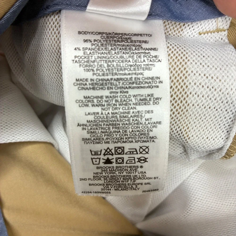 Brooks Brothers Chino Trousers Men 34x32 Tan Khaki Flat Front Cotton Pants